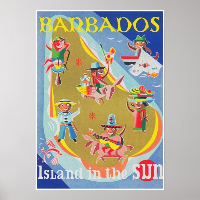 Barbados Retro Vintage Travel Poster (Front)