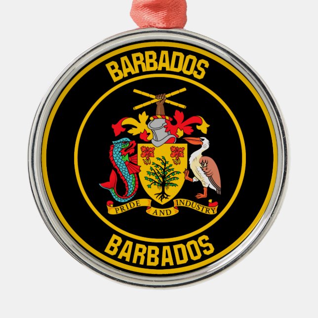 Barbados Round Emblem Metal Ornament (Front)