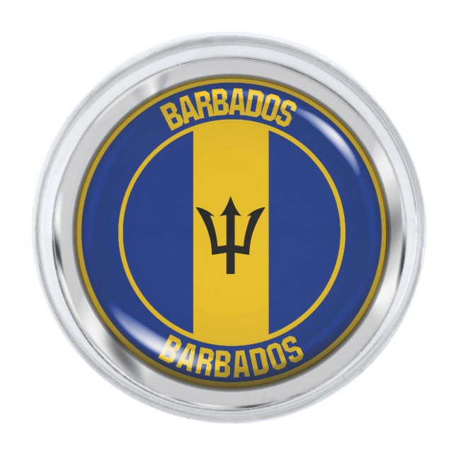 Barbados Round Emblem Silver Finish Lapel Pin (Front)