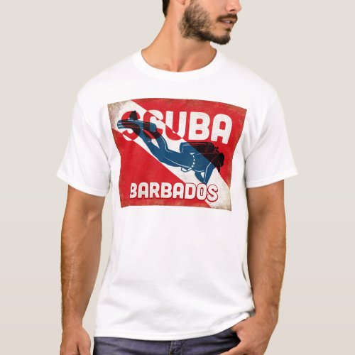 Barbados Scuba Diver _ Blue Retro T_Shirt