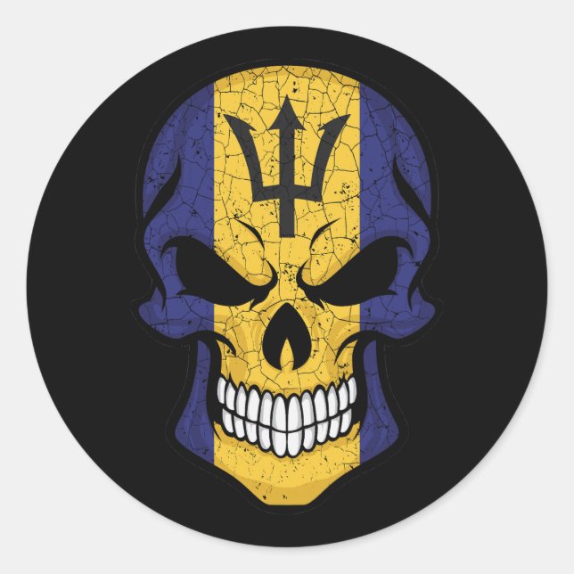 Barbados Smiling Skull Flag  Classic Round Sticker (Front)