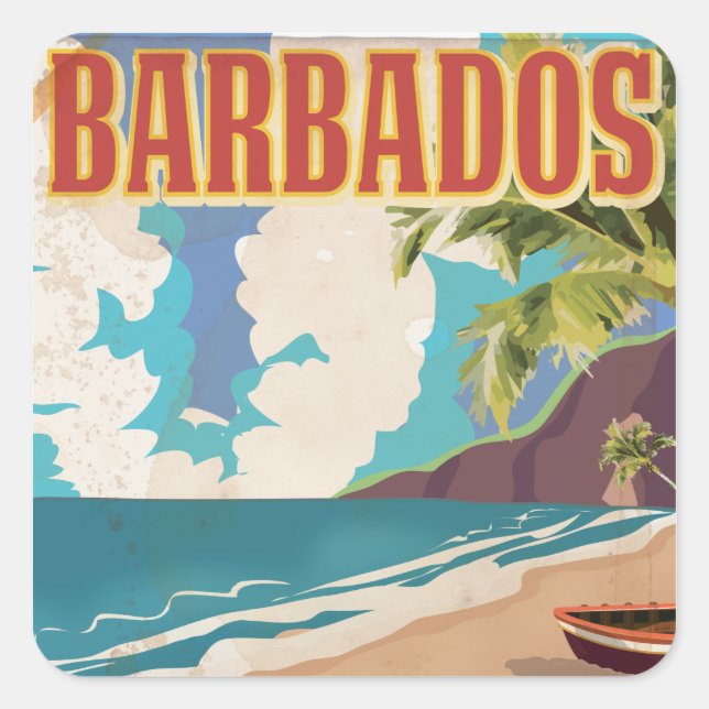 Barbados travel poster square sticker (Front)