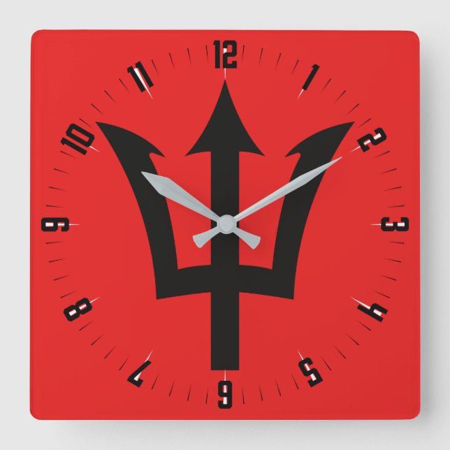 Barbados Trident Square Wall Clock (Front)