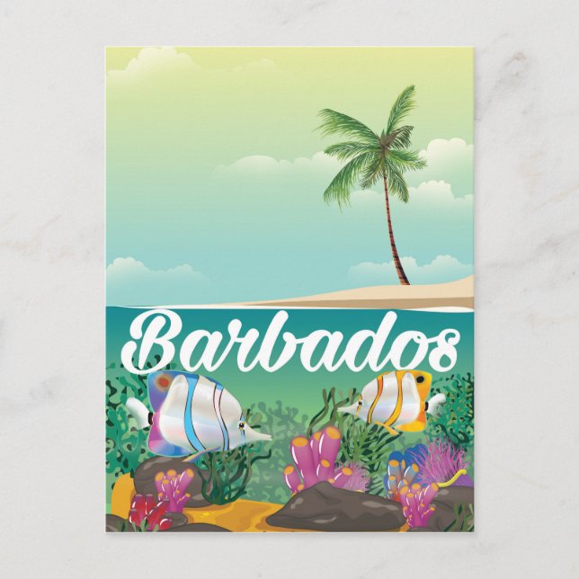 Barbados underwater travel poster postcard (Front)