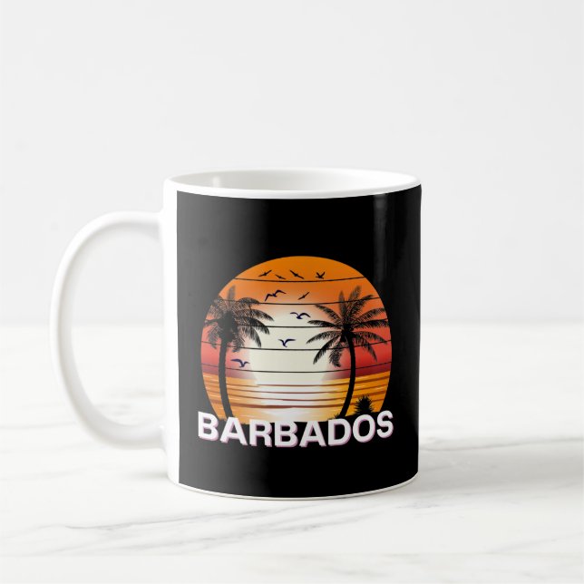 Barbados Vintage Palm Trees Summer Beach Coffee Mug (Left)