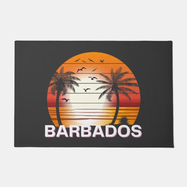Barbados Vintage Palm Trees Summer Beach Doormat (Front)