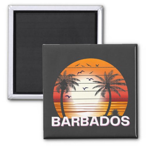 Barbados Vintage Palm Trees Summer Beach Magnet