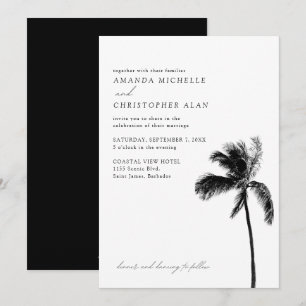 Barbados Wedding Black & White Palm Tree Elegant Invitation