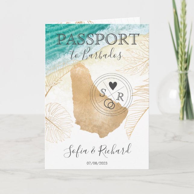 Barbados Wedding Destination Tropical Travel Invitation (Front)