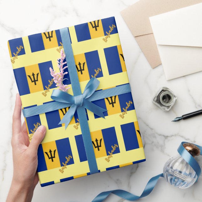 Barbados Wrapping Paper, yellow, Barbados Flag Paper (Gifting)