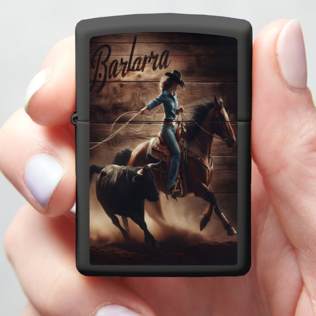 Barbara Cowgirl Rodeo Action Zippo Lighter (In Hand)