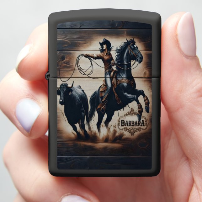 Barbara Cowgirl's Rodeo Ride Zippo Lighter (In Hand)