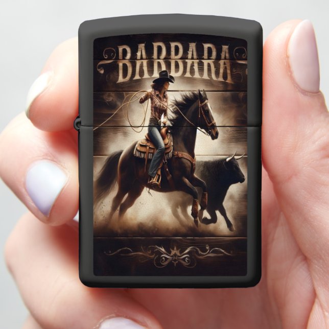 Barbara Cowgirl's Rodeo Ride Zippo Lighter (In Hand)