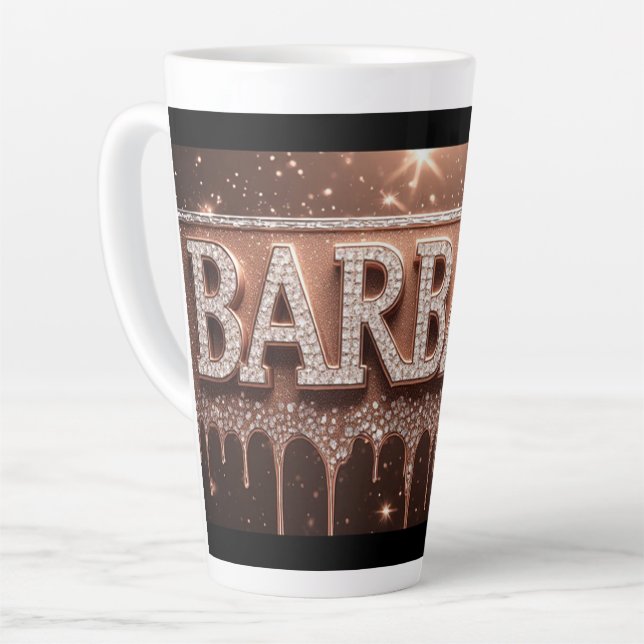 Barbara Diamond Name in Dripping Rose Gold Latte Mug (Left Angle)
