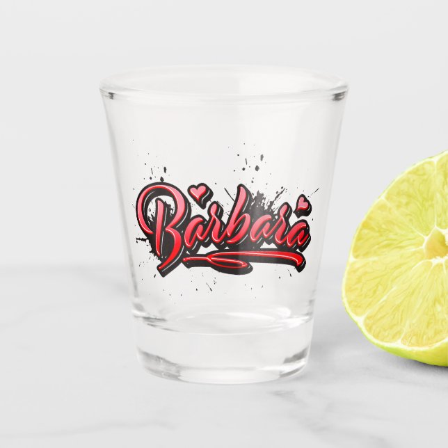 Barbara Heart Splash Graffiti Shot Glass (Front)