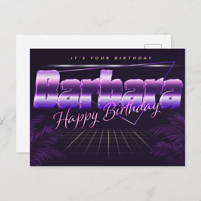 Barbara last name first name purple postcard birth (Front/Back)