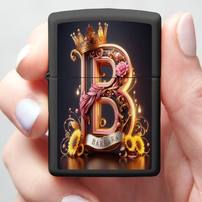 Barbara Ornate Floral Letter B Zippo Lighter (In Hand)