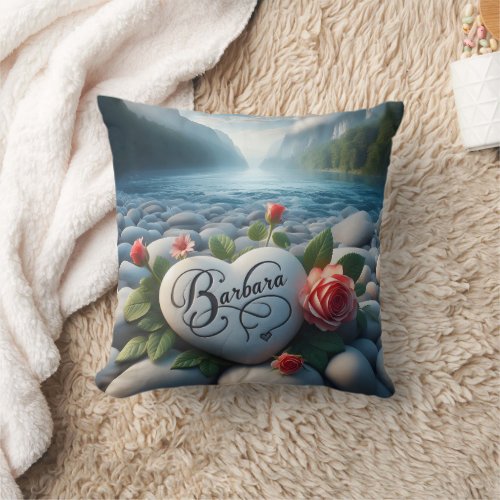 Barbaras Heart by the River Throw Pillow