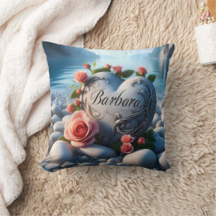 Barbara's Heart by the Shore Throw Pillow