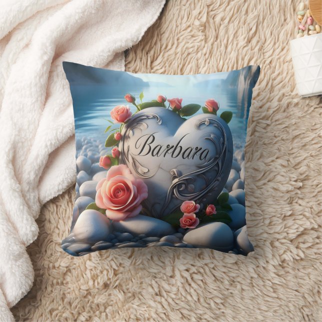 Barbara's Heart by the Shore Throw Pillow (Blanket)