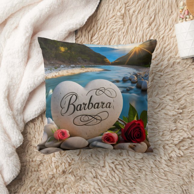 Barbara's River Heart Throw Pillow (Blanket)