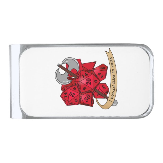 Barbarian Dice Design Silver Finish Money Clip (Front)