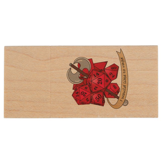 Barbarian Dice Design Wood Flash Drive (Back)