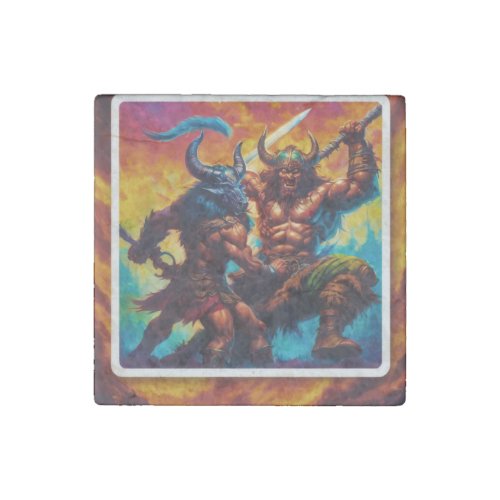 Barbarian King Fight Stone Magnet