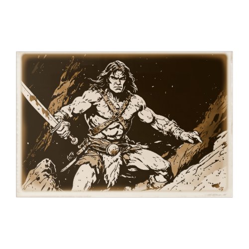 Barbarian w Broadsword Sepia Gold Pop Art Style