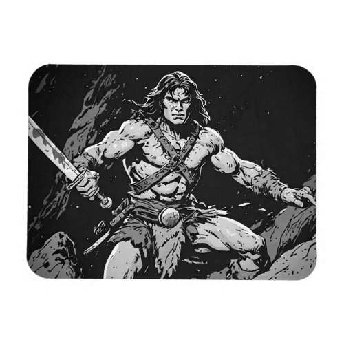 Barbarian With a Broadsword 50s Ink Graphic Style Magnet