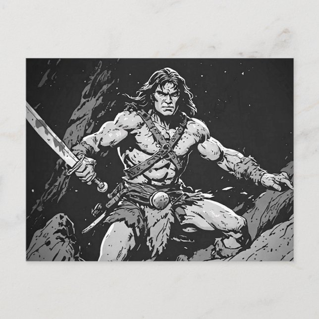 Barbarian With a Broadsword 50s Ink Graphic Style Postcard (Front)
