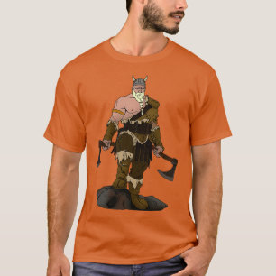 Barbaric Viking with beard and axes gift for knife T-Shirt