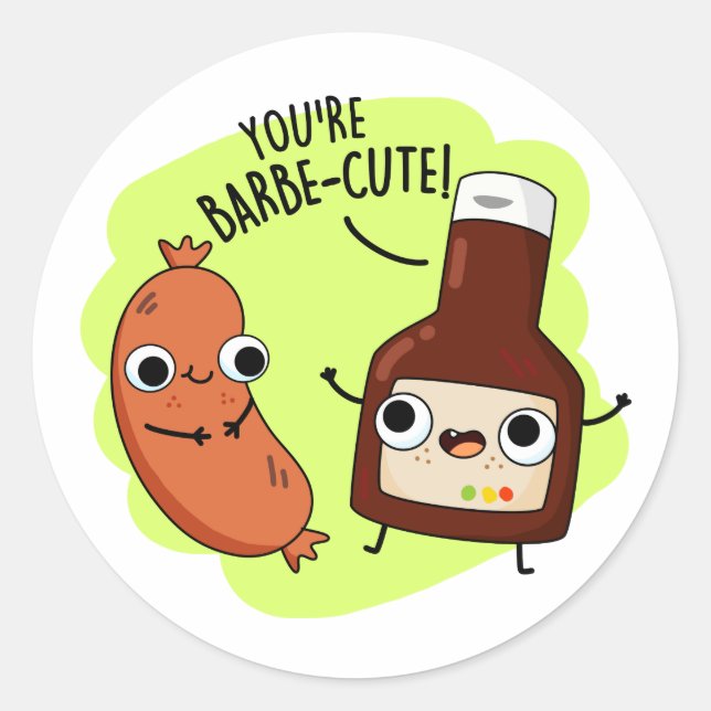 Barbe-cute Funny Barbecue Pun  Classic Round Sticker (Front)