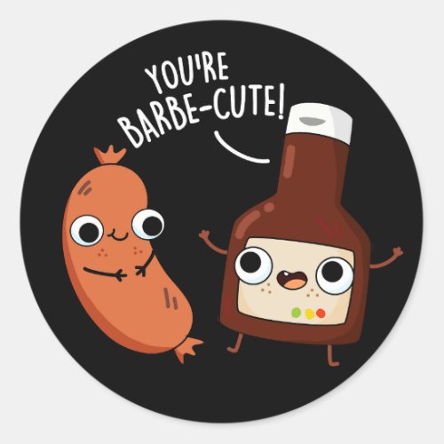 Barbe_cute Funny Barbecue Pun Dark BG Classic Round Sticker