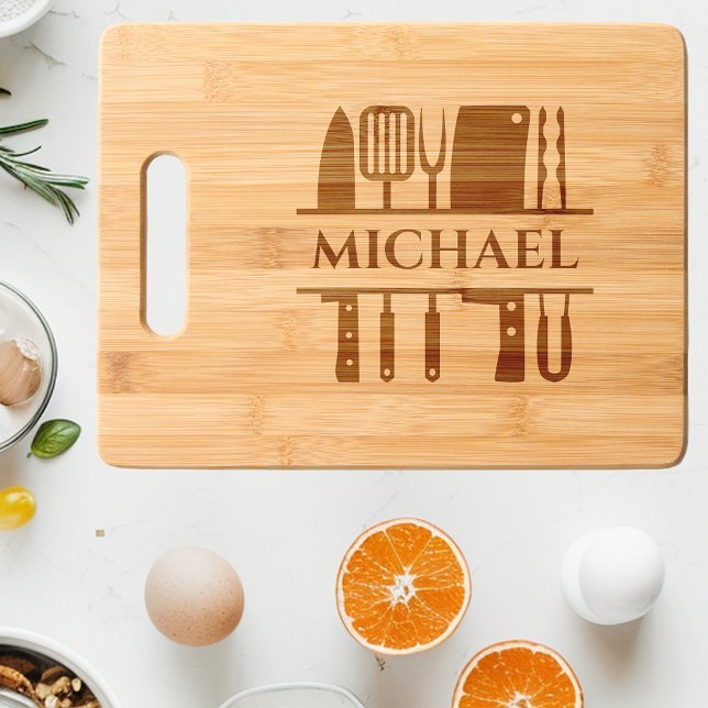 Barbecue BBQ Cook Monogram Chef Grilling Engraved Cutting Board (Creator Uploaded)