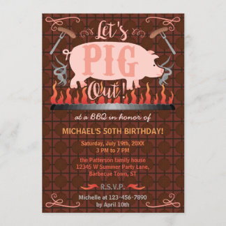 Barbecue BBQ Funny Pig Summer Birthday Party Invitation