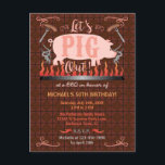 Barbecue BBQ Funny Pig Summer Birthday Party Invitation Postcard<br><div class="desc">These BBQ or pig roast party invitation postcards are perfect for any outdoor summer party occasion, such as a birthday or a backyard grill party with friends. The design shows a pink pig over a fire with sausages on forks and the words, "Let's Pig Out!" The design also includes flourishes...</div>