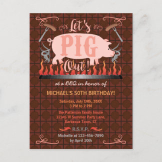 Barbecue BBQ Funny Pig Summer Birthday Party Invitation Postcard