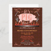 Barbecue BBQ Funny Pig Summer Birthday Party Invitation Postcard (Front/Back)