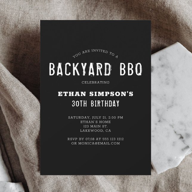 Barbecue Birthday Modern Black Invitation (Creator Uploaded)