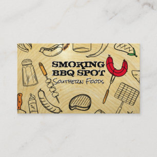 Barbecue Cooking Pattern   Wood Grain Background Business Card