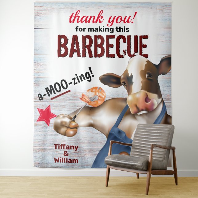 Barbecue Cookout Cow Grilling Shrimp Backdrop (In Situ)