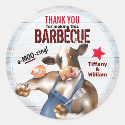 Barbecue Cookout Cow Grilling Shrimp Classic Round Sticker