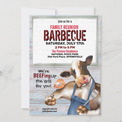 Barbecue Cookout Cow Grilling Shrimp Invitation