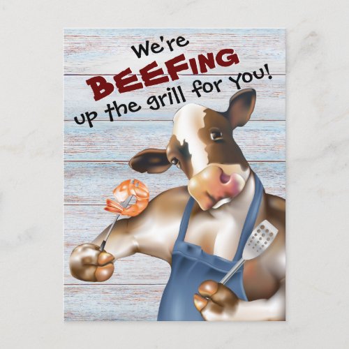 Barbecue Cookout Cow Grilling Shrimp Invitation Postcard