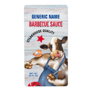 Barbecue Cookout Cow Grilling Shrimp Label
