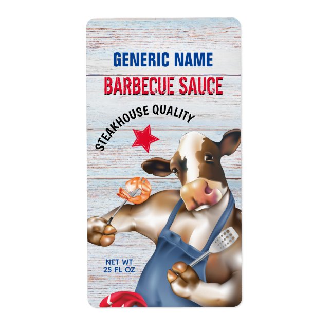 Barbecue Cookout Cow Grilling Shrimp Label (Front)