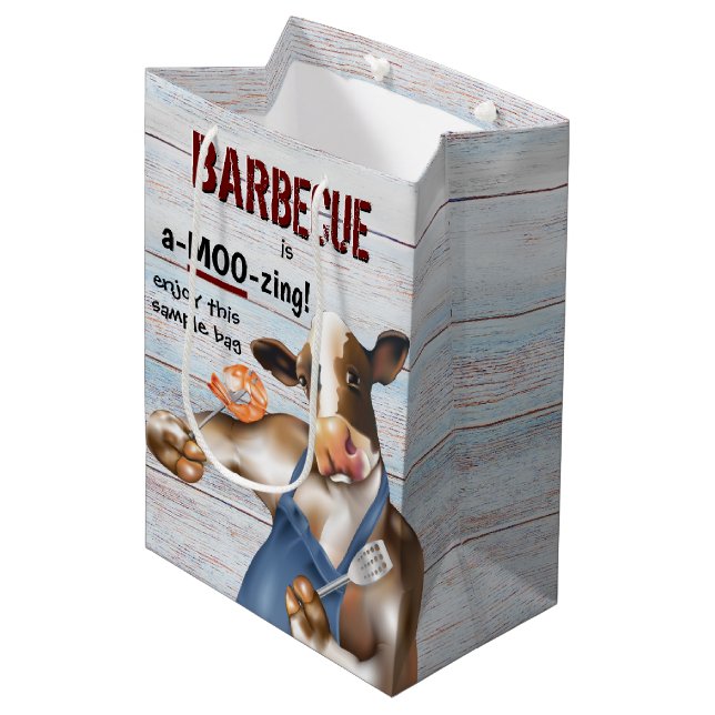 Barbecue Cookout Cow Grilling Shrimp Medium Gift Bag (Front Angled)