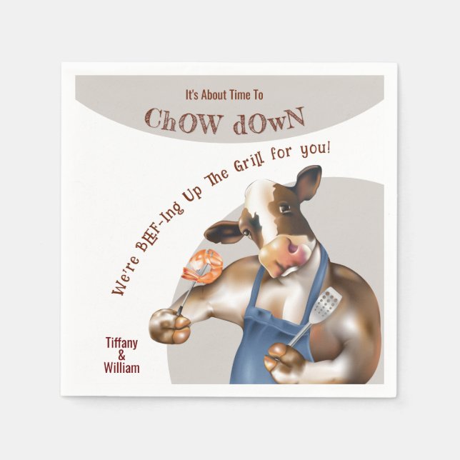 Barbecue Cookout Cow Grilling Shrimp Napkins (Front)