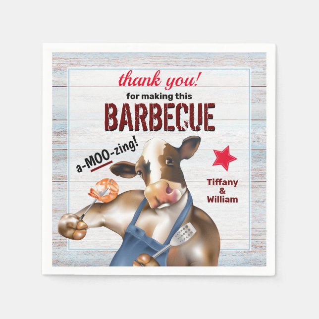 Barbecue Cookout Cow Grilling Shrimp Napkins (Front)